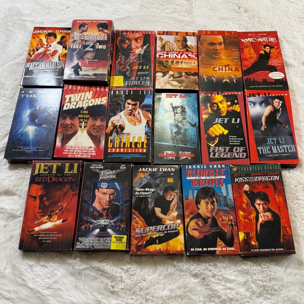 Mixed Martial Arts VHS Lot 17 Tapes Jackie Chan Jet Li Bruce Lee Action Movies